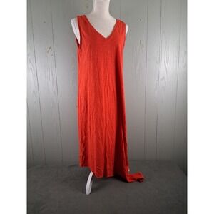 Lilla P Cotton Sleeveless V-Neck Tank Maxi Dress Solid Coral Medium Asymmetrical